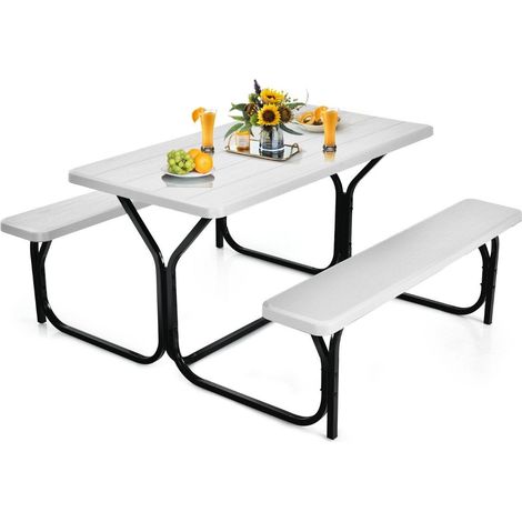 Bierzeltgarnitur picknicktisch 2 sitzbanke mit metallrahmen wei