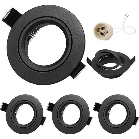 Spot LED Encastrable 230V Cadre Avec Douille GU10, Spots de plafond en Aluminium Noir, Rond plat Spots Salle de bain spot cadre d'encastrement 68mm pour GU1O/MR16 Lot de 4 (1/5)
