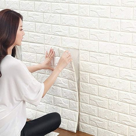 LeapBeast 3D Tapete Wandpaneele Selbstklebend Ziegel,3D Ziegel Tapete,Steinoptik Tapete Wasserdicht Wandaufkleber,10 PCS 38 35CM,DIY Wandtapete,Geeignet für Schlafzimmer,Wohnzimmer (Weiß, 35x38) (1/4)