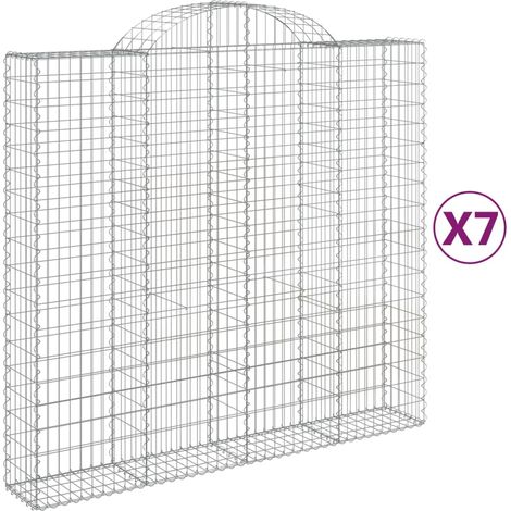 Cestas de gaviones Muro de contención arqueado Valla de jaula 7 piezas 200 x 50 x 180/200 cm Hierro galvanizado Plata 020041090