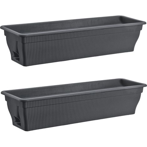 2x Blumenkasten 80cm Balkonkasten mit Wasserspeicher anthrazit, 18 L - Blumenkästen wetterfest Pflanzkasten mit Einsatz für Garten und Balkon witterungsbeständig, grau (1/5)