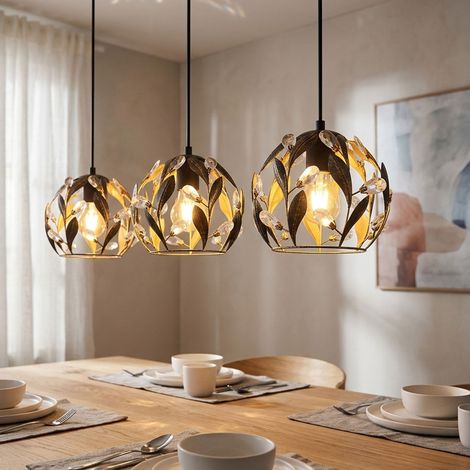 LED Hängeleuchte Pendelleuchte Wohnzimmerlampe Kristalloptik Schwarz Metall H 150 cm (1/5)