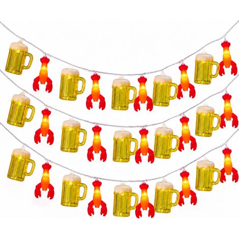 Guirlande LED Décorative Homards et Chopes de Bière, 20 LED, Boîtier à Piles Étanche avec Télécommande, Fixe et Clignotant (1/5)