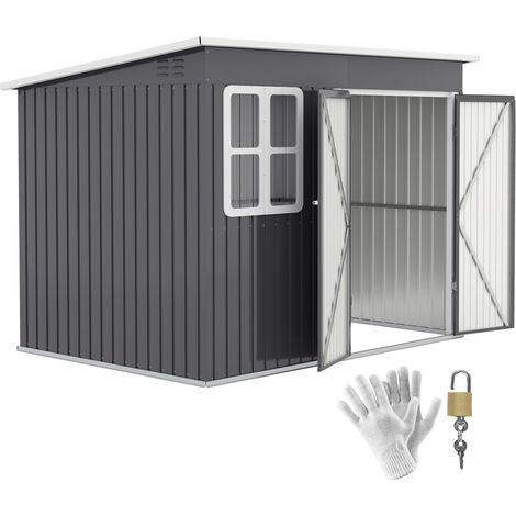 Gerätehaus 4,13 m³, Gartenhaus, 260 x 177 x 190 cm, Geräteschuppen mit Fenster, Abschließbar Tür, Fahrradgarage, Gartenschrank aus Stahl, für Hinterhof, Garten, Dunkelgrau 