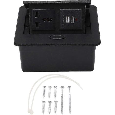 Prise de table escamotable 250V avec 2 ports USB, bloc multiprise universel encastrable pour bureau et école, socle mural pivotant. (1/5)