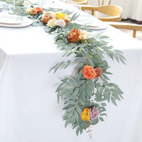 Couronne de fleurs artificielles orange champagne en rotin, guirlande décorative pour centre de table, arche de mariage ou mur. (1/4)