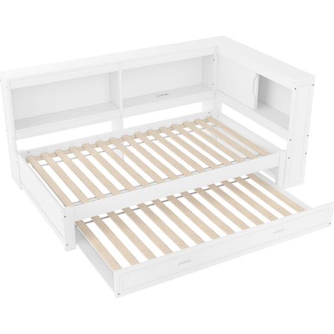 Letto da giorno 90 x 200 cm con letto estraibile, LED, presa, USB-C e USB, bianco (1/5)