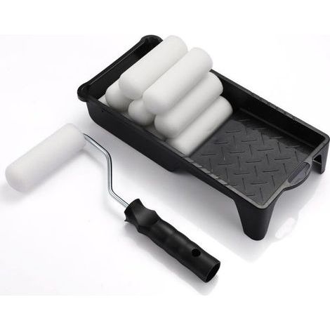Kit rullo per pittura da 10,2 cm con 10 ricariche in spugna e vassoio in acciaio, manico in polipropilene per decorazione murale e copertura uniforme, bianco, 12 pezzi (1/5)