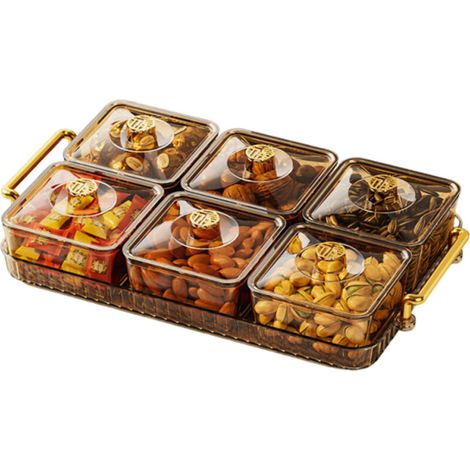 Bardusch-Plateau de service pour noix de bambou et bonbons, plateau apéritif, plat à crudités, bonbonnière avec couvercle en acrylique et séparateurs amovibles pour fêtes, plateaux pour trempettes à t (1/5)