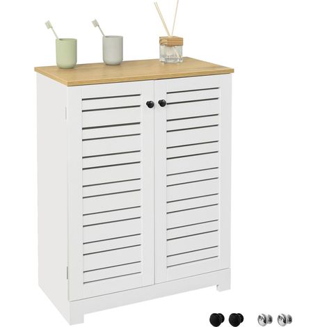Armario con Pie Mueble Auxiliar para Baño Armario de Baño con 2 Estantes y 2 Puertas Blanco Medidas: 60x30x82cm BZR41-W SoBuy ES (1/5)