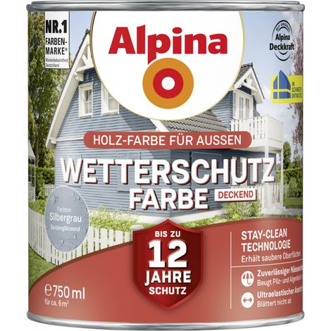 Alpina Wetterschutzfarbe deckend 0,75 L silbergrau Holzschutzfarbe (1/3)