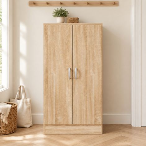 Zapatero de 2 puertas, 6 estantes regulables, 14 pares, roble natural DESVIAE (1/5)