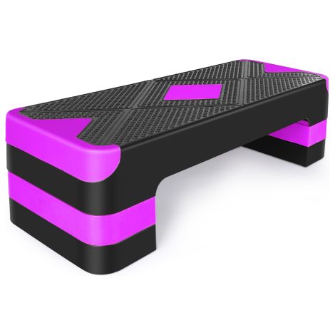 Plataforma de step aeróbico, steppers para ejercicio de 3 niveles, altura ajustable de 10,16 cm a 15,24 cm y 20,32 cm. Stepper de fitness para el hogar y la oficina, fácil de guardar, color morado. (1/5)