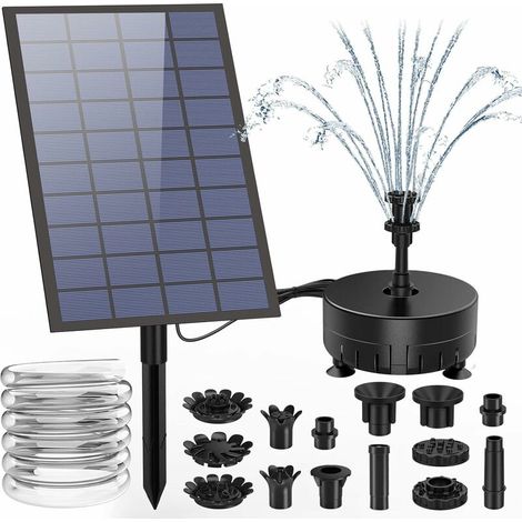 Fontaine Solaire 7W Pompe à Eau Solaire d'extérieur avec Plusieurs Buses Conduite d'eau de 1.5m et Piquet Pompe à énergie Solaire pour Bain d'oiseaux, étangs, Jardin (1/5)