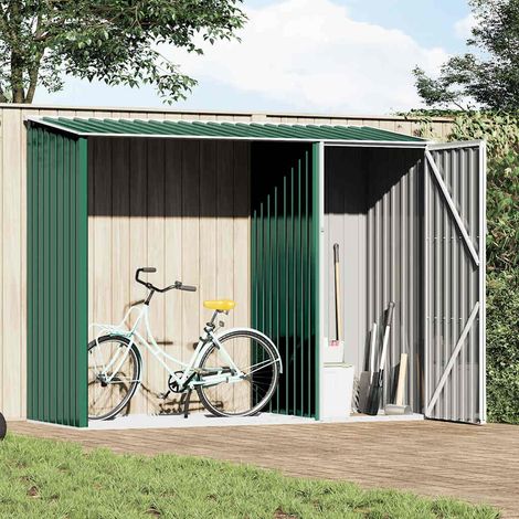 vidaXL Cobertizo jardín de leña acero galvanizado verde 245x98x159 cm (1/5)