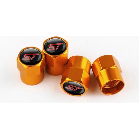 (ST or) 4 bouchons de valve de pneu en métal avec badge Mustang ST RS, compatibles avec Fiesta, Focus, Fusion, Ranger, Explorer, Escape, Kuga et Ecosport (1/5)