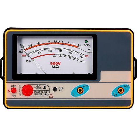 Megóhmetro digital portátil de alta precisión, mide de 0 a 1000 MΩ a 500 V, pantalla LCD, para pruebas de aislamiento eléctrico. (1/5)