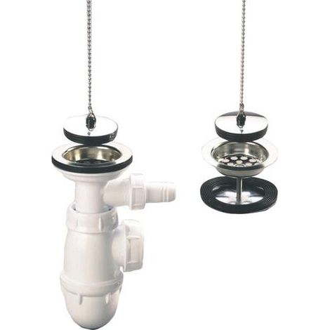 Nicoll – Vidage évier 204008 – Siphon réglable 57 à 97 mm – Compatible éviers grès double cuve – Bouchon à chaînette inclus - 555P-204008-1