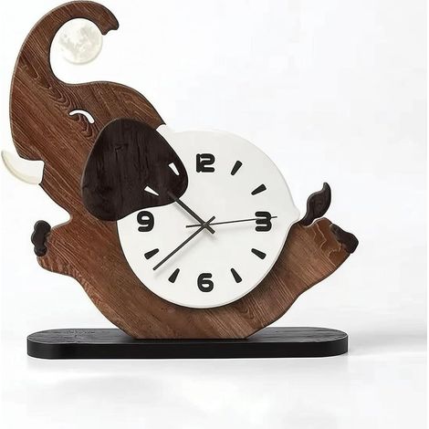 Horloge Murale Pendule Horloge de Table Horloge Décorative en Panneau de Fibres avec Cadran et Chiffres Arabes Base Rectangulaire Stable Adaptée au, 30cm, Éléphant (1/5)
