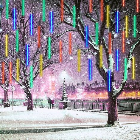 Guirlande lumineuse LED 80cm 8 Tubes 576 LEDS effet pluie de météorites gouttes diamants stalactite IP 65 intérieur extérieur Noël Vert