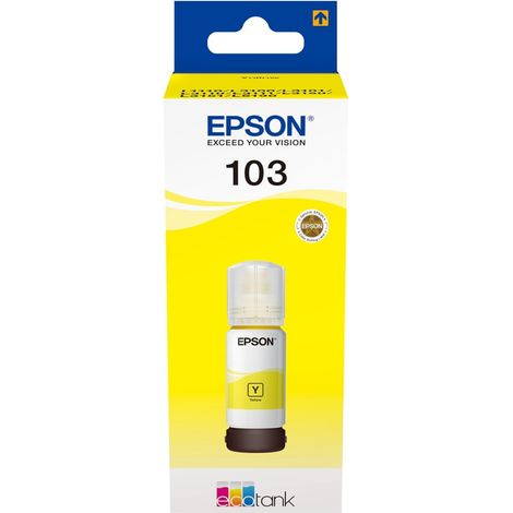 Bouteille de recharge d'encre jaune pour imprimante Epson EcoTank 103 (C13T00S44A). (1/2)