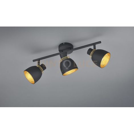 PUNCH BARRA 3 SPOTS METALLO NERO E ORO L. 46CM ATTACCO E14