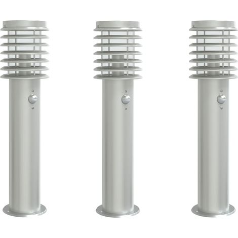 Lámparas de pie para exterior con sensores 3 piezas acero inoxidable Plata 020042568