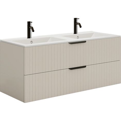 Mobile bagno sospeso con scanalature con lavabo ad incasso e rubinetto - Beige - 120 cm - DALIKO (1/5)