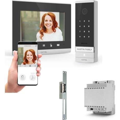 Extel – Kit visiophone filaire connecté avec digicode – Transformateur Rail DIN – Gâche électrique réversible – Vision nocturne HD (1/10)