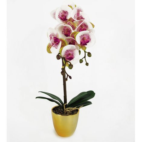 48cm Harlequin Orchid Artificial - Pink with Gold Pot (1/5)