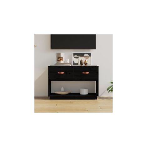 Meuble TV Noir 90x40x60 Bois de pin massif (1/5)