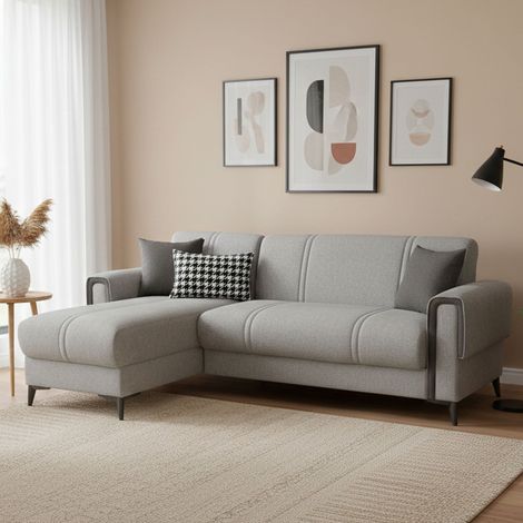 Sofá Cama con Chaise Longue Ogna, Almacenaje, Lavable, 238x158 cm Gris Claro (1/5)