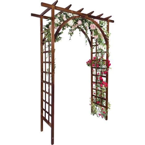 Arco da giardino, in legno massello di abete, design elegante ad arco, arco piatto in teak (1/2)