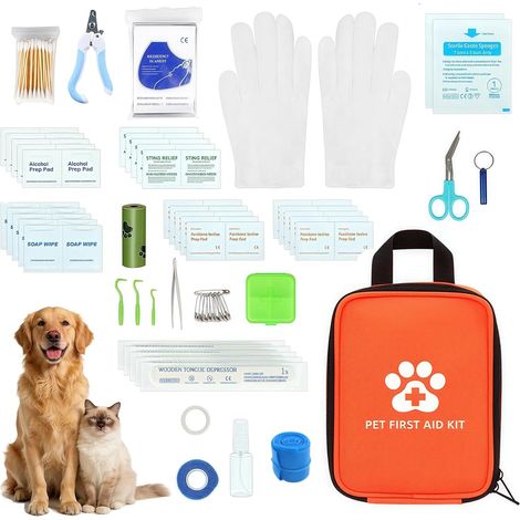 Kit de premiers secours pour chien et chat [128 pièces] Kit de premiers secours pour petits animaux - Kit d'urgence pour chiens et chats - pour les animaux de compagnie, pour la maison en (1/5)