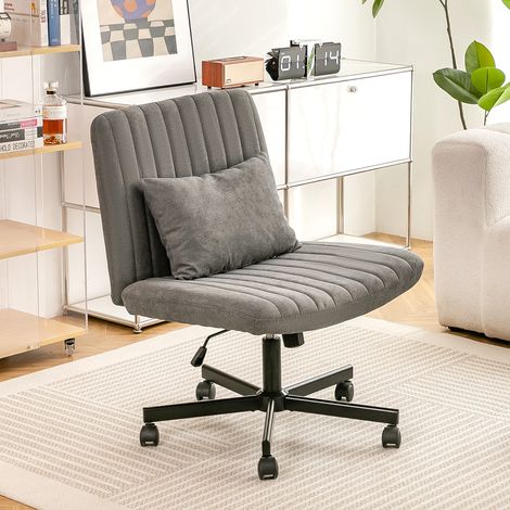 Sedia da ufficio in tessuto grigio scuro, girevole 360°, regolabile in altezza, senza braccioli, con inclinazione e ruote silenziose, 21,5×25,2×33 cm (1/5)