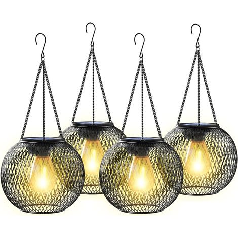 Lanterne Solaire Exterieur Jardin, 4 Lampe Solaire Exterieur Lumière Solaire Exterieur Jardin Suspendues en Métal IP65 Lanterne Solaire Deco Jardin Exterieur pour Cour Balcon Cadeaux (1/5)