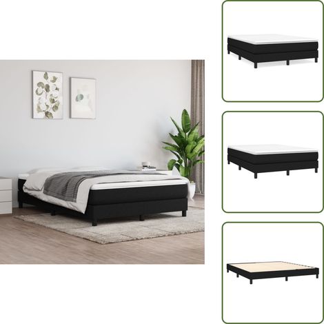 Sommier à lattes de lit avec matelas Noir 160x200 cm Tissu - Lit Double - Lit Tapissier - Literie - Matelas À Ressorts Ensachés - Support Moyen Dur (1/5)