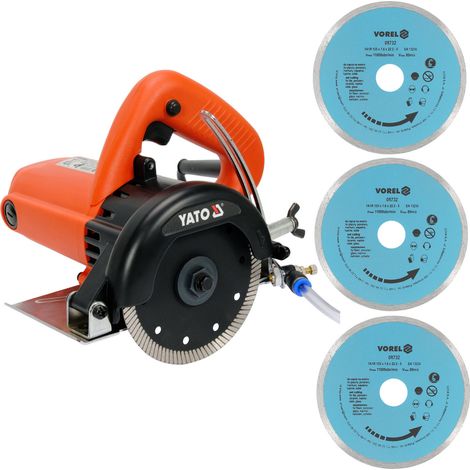 Scie circulaire à eau 125 mm – 1400 W pour carrelage et céramique – Profondeur de coupe 38 mm – 3 disques inclus