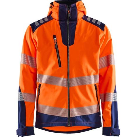 Giacca da lavoro softshell ad alta visibilità 4491 - Arancione fluorescente/Marine S (1/4)