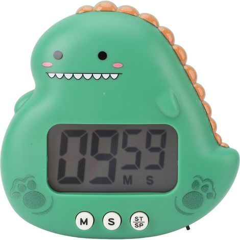 Minuteur de cuisine numérique avec écran LCD, motif dinosaure, dos et support magnétiques, alarme de compte à rebours pour la cuisine, les études, les cours et les jeux (vert).