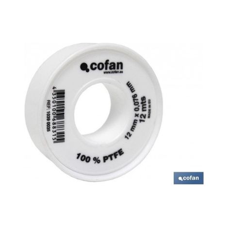 Rollo 12 mts cinta ptfe de 12mm x 0,076mm