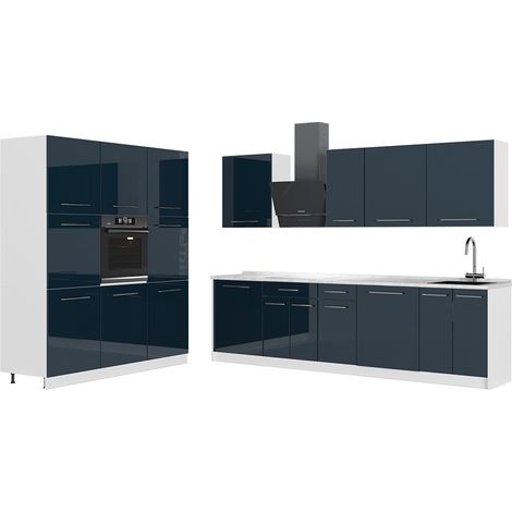 Cucina componibile Fame-Line, Blu scuro lucido/Bianco, 460 cm senza piano di lavoro, Vicco (1/5)