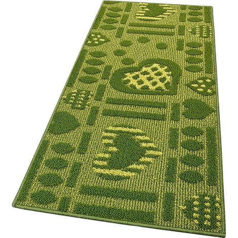 Tapis de Cuisine Moderne Coureur Bordé Absorbant Antidérapant Lavable 3D Coeurs Vert - 57x40 cm (1/4)