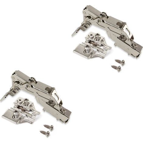 Emuca – Lot de 2 charnières coudées X91 – Ouverture 165º avec piston amortisseur – Embases Euro – Acier nickelé – Pour portes de meubles