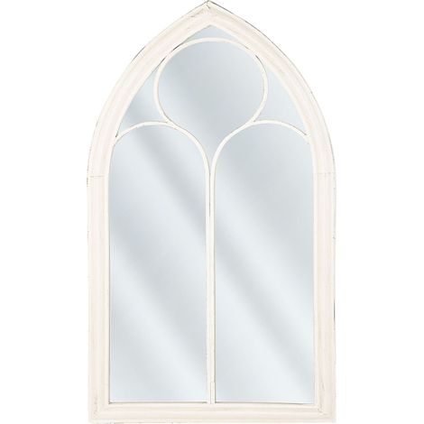 Miroir Mural au Style Gothique en Forme de Vitrail Métallique Blanc 62 x 113 cm pour Salon et Hall Décor Rétro et Vintage Beliani