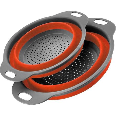 Ensemble de 2 passoires pliables en silicone alimentaire 1 grande et petite rouge . (1/5)