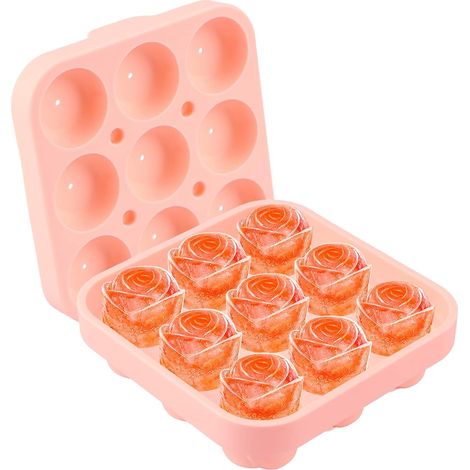 Silicone Ice Mold, 9 Cavities for Ice Cubes, Pink, Reusable, Cookie Cutters with Lid, BPA Free, Round Shape, for Ice Cubes, Alcohol, Cocktails, Whiskey (Pink) (1/5)
