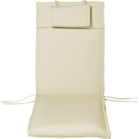 Coussin bain de soleil déhoussable avec zippé, tétière, cordons d'attache, MATELAS UNIQUEMENT 198 x 53 x 5 cm, crème