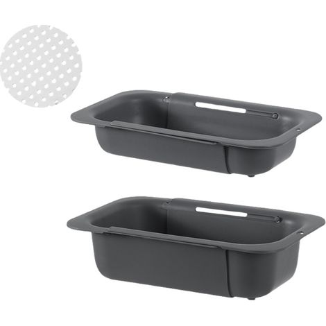 2-teiliges Spülbecken-Sieb – Zum Waschen von Gemüse und Obst, Abtropfen von gekochten Nudeln und Trockenwaren – Ausziehbar – Küchenhelfer für Zuhause – Grau (1/5)