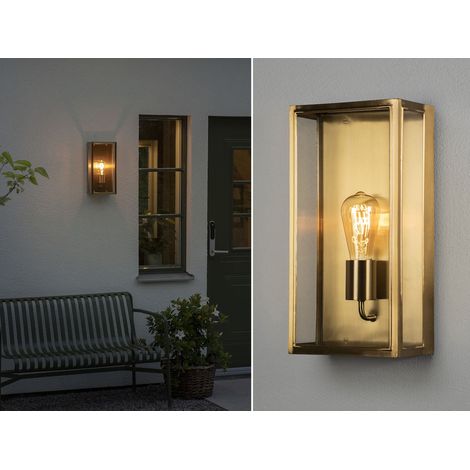 Große LED Außenwandlaterne aus Messing mit Klarglas, Höhe 40cm (1/5)